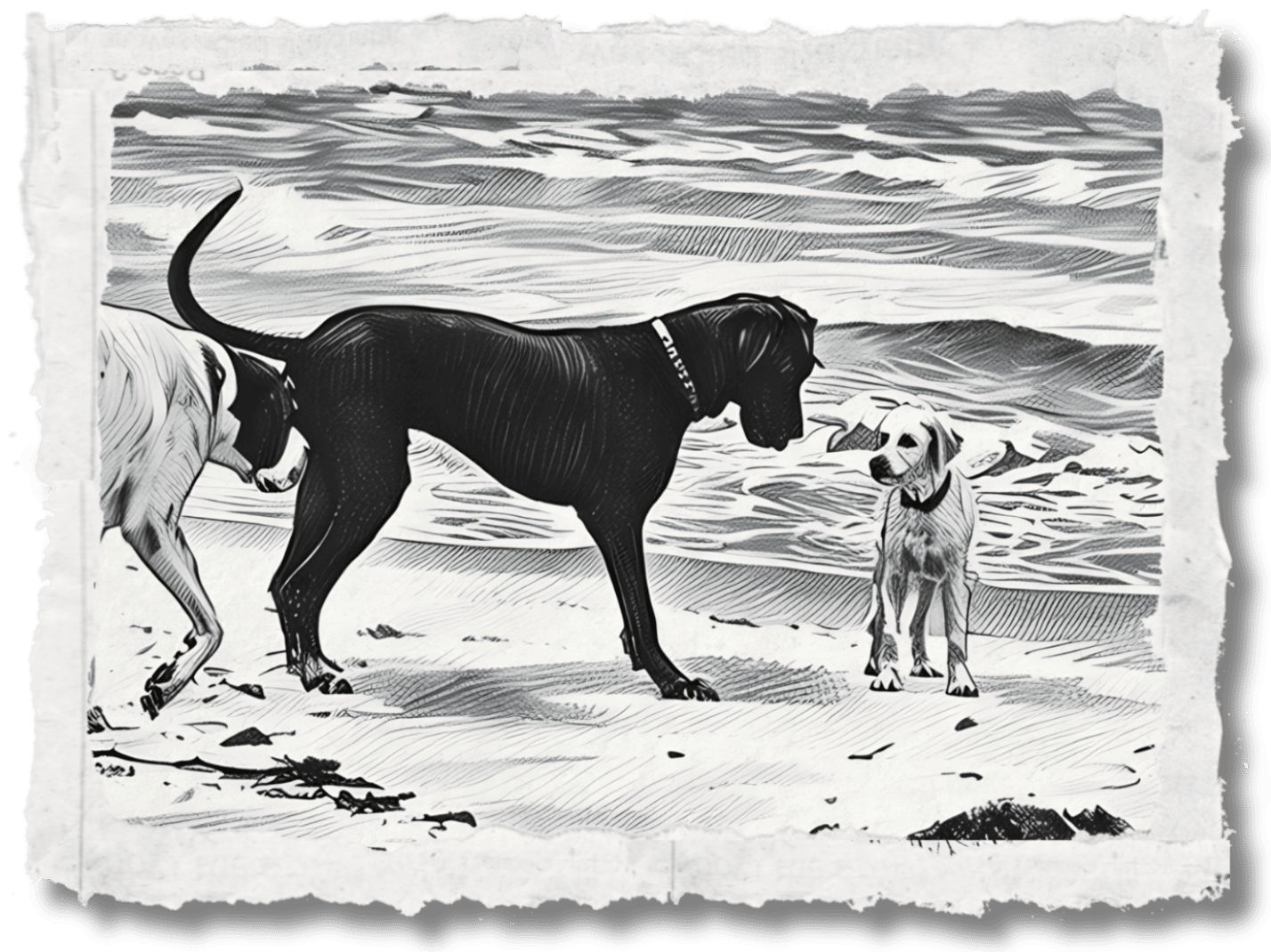 Mookie and a big dog on the beach sketch